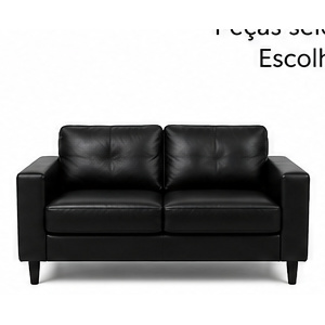 Sofá preto de dois lugares do acervo do estúdio